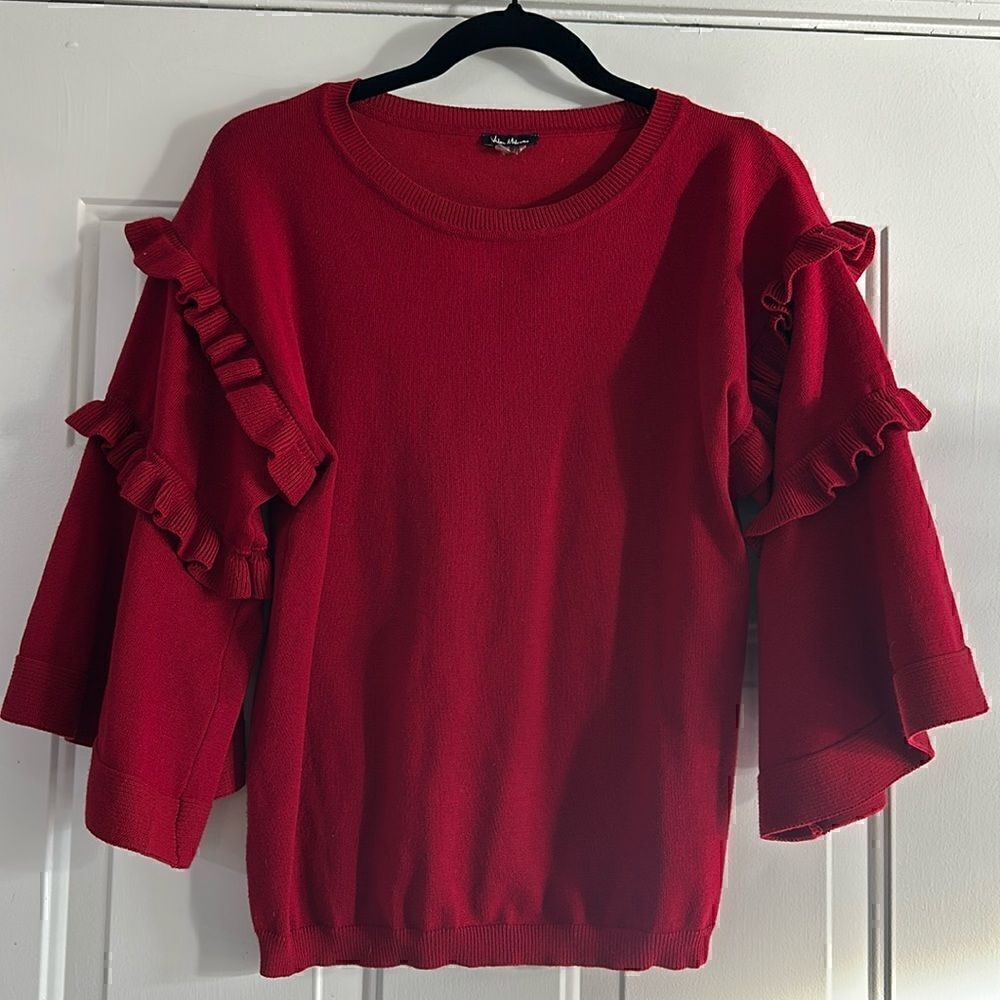 Vila Milano Ruffled Red Top Size Large